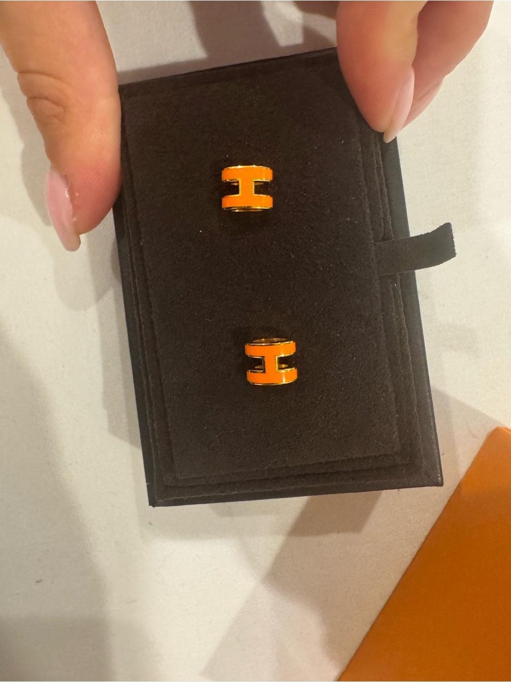 Hermes H pop orange earrings